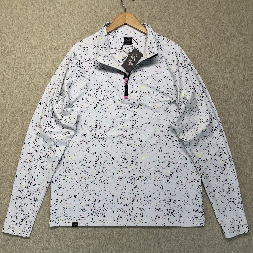 Sunday Swagger Quarter Zip Golf Pullover Tiny Splatter Print Mens L NWT